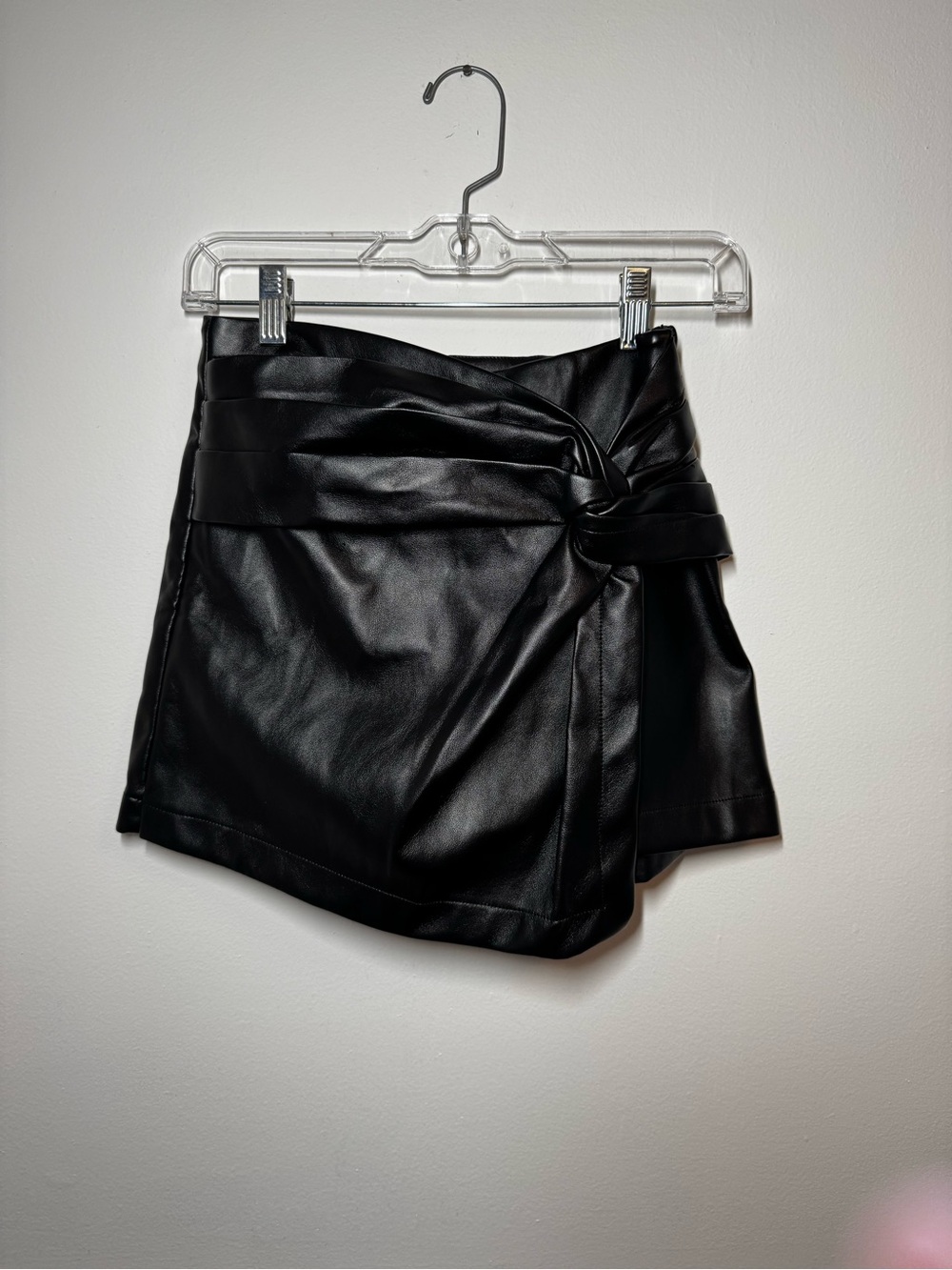 Windsor Black Faux Leather Wrap Skort with Knot Accent
